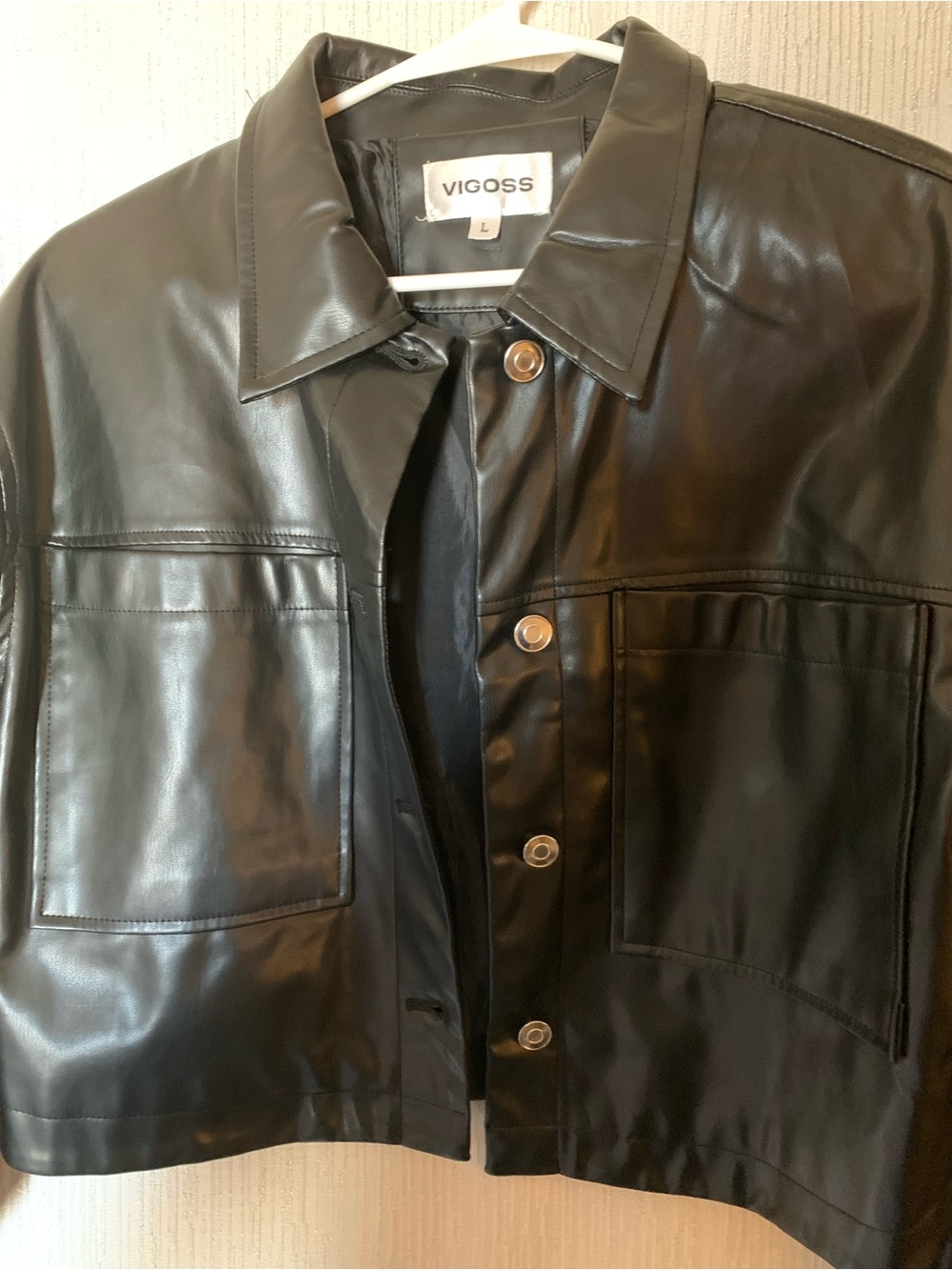 Vigoss Black Faux Leather Boxy Crop Jacket - Picture 2 of 6